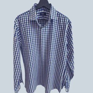 Nordstrom 1901 Navy and White Gingham Plaid Shirt